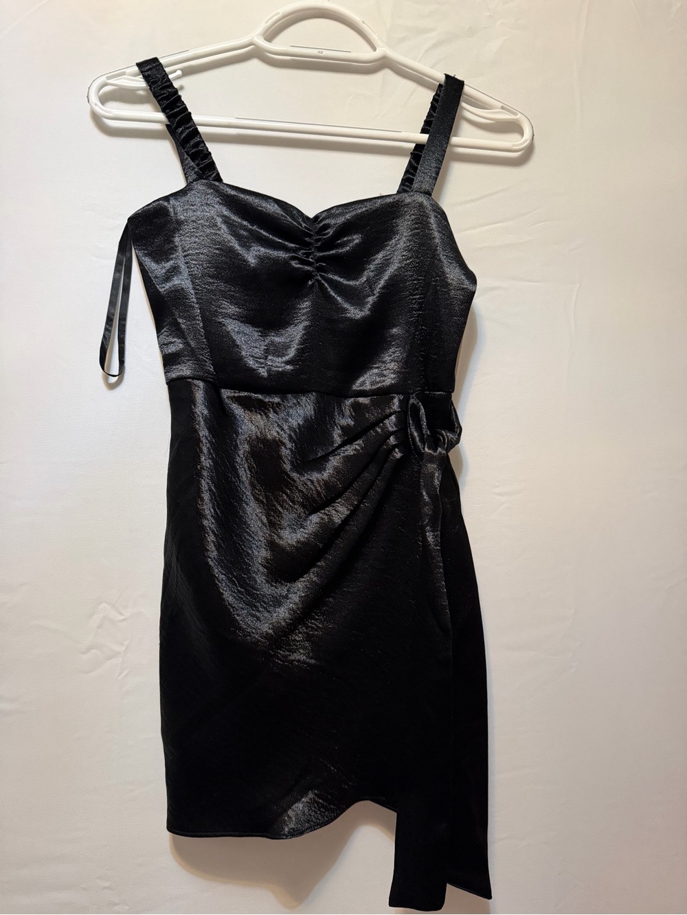 Kut from the Kloth Black Satin Mini Dress with Side Tie